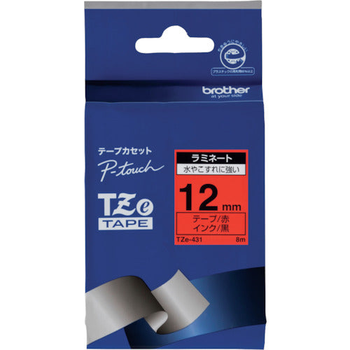 Brother TZE Tape Black Text/Red Background/12mm TZE-431 1 pc