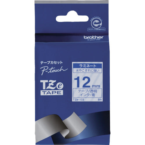 Brother TZE Tape Blue Letters/Transparent/12mm TZE-133 1 pc