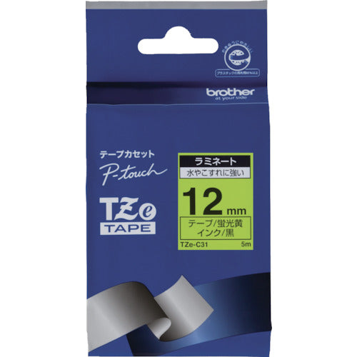 형제 Tze 테이프 블랙 문자/형광 황지/12mm TZE-C31 1개