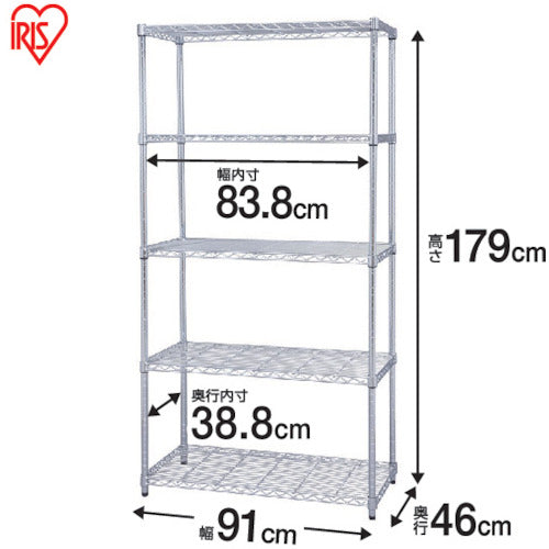 ＩＲＩＳ　５７３３１５　メタルラック（ポール径２５）　９１０×４６０×１７８５　MR-9018J　1 台