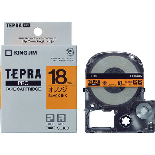 KING JIM [Genuine] "Tepra" PRO tape 18mm orange label/black text length 8m SC18D 1 piece