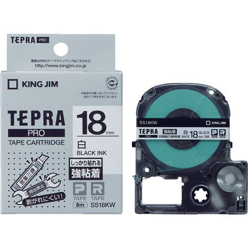 KING JIM [Genuine] "Tepra" PRO tape 18mm strong adhesive label white label/black text length 8m SS18KW 1 piece
