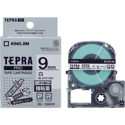 KING JIM [Genuine] "Tepra" PRO tape 9mm strong adhesive label white label/black text length 8m SS9KW 1 piece
