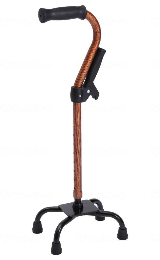 Fuji Home Four-pronged Cane with Auxiliary Grip Woodgrain Brown