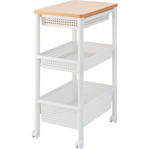 TENMA Wood Top Wagon, Wide, 3 Tiers, with Drawers, 811000865, 1 Unit