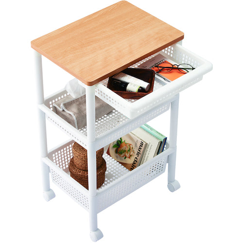 TENMA Wood Top Wagon, Wide, 3 Tiers, with Drawers, 811000865, 1 Unit