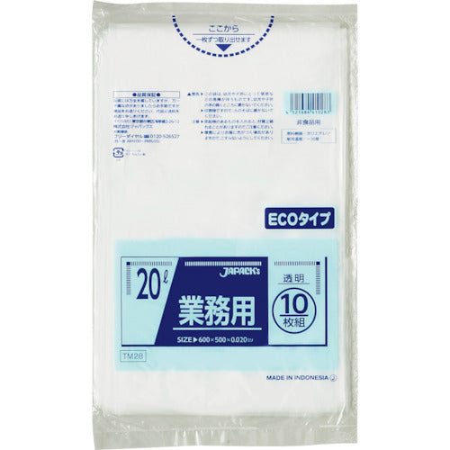 ジャパックス　メタロセン配合ポリ袋　２０Ｌ透明１０枚０．０２０　TM28　1 冊