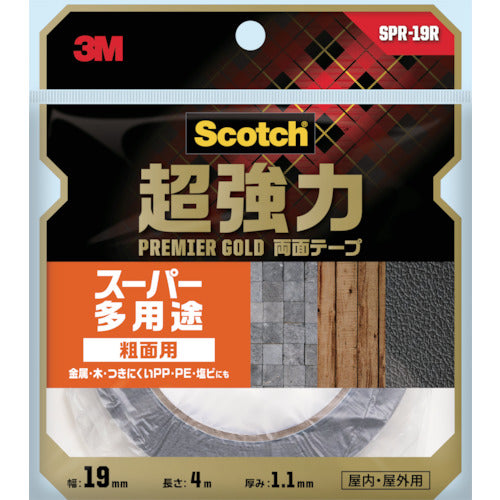 ３Ｍ　スコッチ　超強力両面テープ　プレミアゴールド　スーパー多用途　粗面用　１９ｍｍ×４ｍ　SPR-19R　1 巻