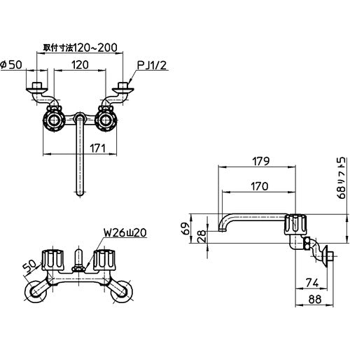 ＳＡＮＥＩ　ツーバルブ混合栓　K21-W-13　1 個