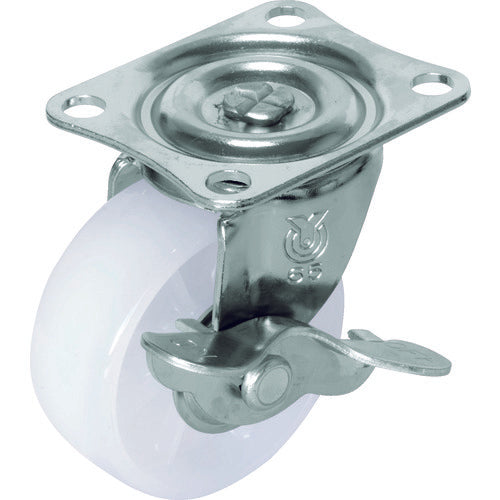 유에이 플레이트 식 자재 캐스터 나일론 바퀴 지름 65mm 스토퍼 부착 G 타입 G-S형 설치 치수 55×42 G-65NS 1개