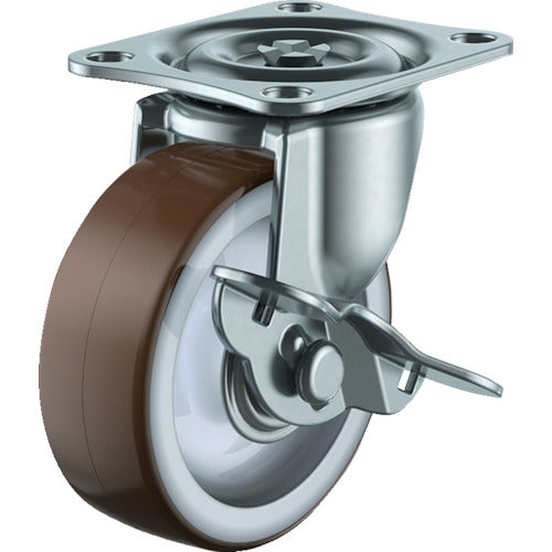 ユーエイ　プレート式　自在　キャスター　ウレタン　車輪径７５ｍｍ　ストッパー付き　Ｇタイプ　Ｇ−Ｓ型　取付寸法５５×４２　G-75URS　1 個