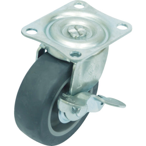 YUEI Plate-type Swivel Caster Elastomer Wheel diameter 75mm With stopper G type G-S type Mounting dimensions 55 x 42 G-75ELS 1 piece