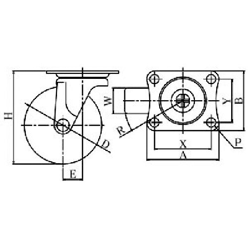 YUEI Plate-type Swivel Caster Elastomer Wheel diameter 75mm G-type G-type Mounting dimensions 55 x 42 G-75EL 1 pc