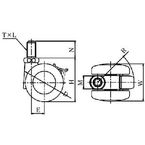 ユーエイ　ねじ込み式　自在　双輪キャスター　ナイロン　車輪径４０ｍｍ　ストッパー付き　ＯＴＨＥＲＳ　ＰＴ型　ネジ寸法Ｗ３／８×１５山数１６　PT-40TS-W3/8　1 個