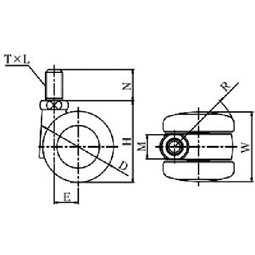 유에이 쌍륜 캐스터 자재차 50 지름 나일론 바퀴 M8×15 PT-50T-M8 1개