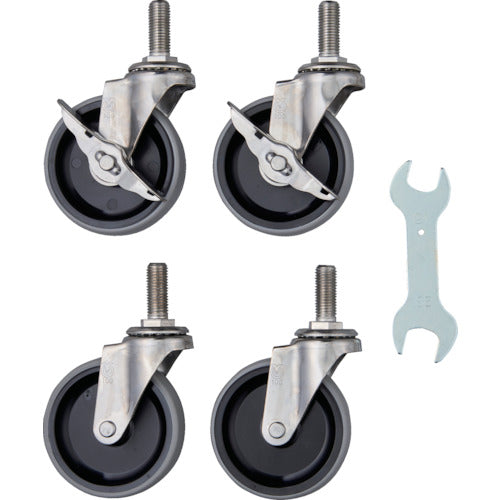 ＴＲＵＳＣＯ　ステンレス製ワゴン用キャスターセット　クリーンフェニックスワゴン用　１００Φ　ＮＵ車輪　ＳＵＳ金具　CFL-SC100SET　1 Ｓ