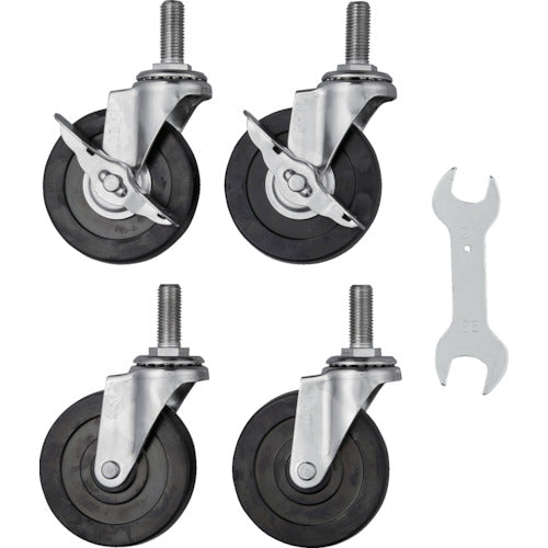 ＴＲＵＳＣＯ　ステンレス製ワゴン用キャスターセット　クリーンフェニックスワゴン用　１００Φ　導電車輪　ＳＵＳ金具　CFL-SD100SET　1 Ｓ