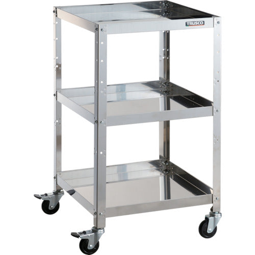 TRUSCO Stainless Steel Cart Clean Rabbit 75φ Rubber Wheels Iron Fittings 500 x 500 x H880 3 Tiers CRB-953 1 Unit