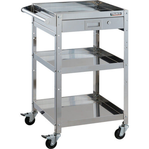 TRUSCO Stainless Steel Cart Clean Rabbit 75φ Rubber Wheels Iron Fittings 1 Drawer with Handle CRB-953HV 1 Unit