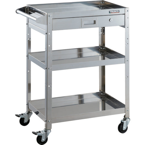TRUSCO Stainless Steel Cart Clean Rabbit 75φ Rubber Wheels Iron Fittings 1 Drawer with Handle CRB-963HV 1 Unit