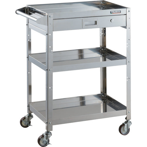 TRUSCO 스테인리스 왜건 클린 래빗 75φ고무차 SUS 쇠장식 1단 인출 핸들 부착 CRB-963HVSU 1대