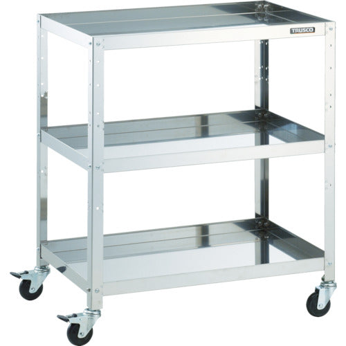 ＴＲＵＳＣＯ　ステンレスワゴン　クリーンラビット　７５φゴム車鉄金具　７５０×５００×Ｈ８８０　３段　CRB-973　1 台