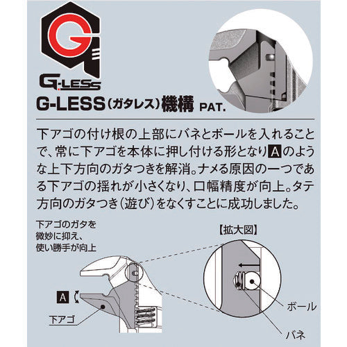エビ　ハイブリットモンキーレンチＸ　ガタレス　２００ｍｍ　UM30XG　1 丁