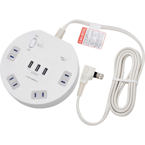 ELPA 내뢰 원형 4P2mUSB탭 WLS-LS402RUSB(W) 1개