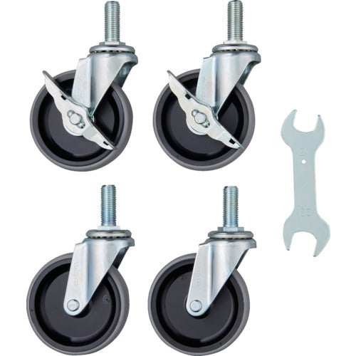 ＴＲＵＳＣＯ　ステンレス製ワゴン用キャスターセット　クリーンフェニックスワゴン用　１００Φ　ＮＵ車輪　スチール金具　CFL-NU100SET　1 組