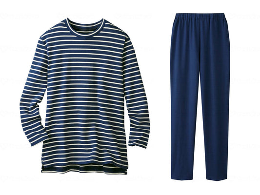 Servan 100% cotton smooth border pattern pajamas, navy, L