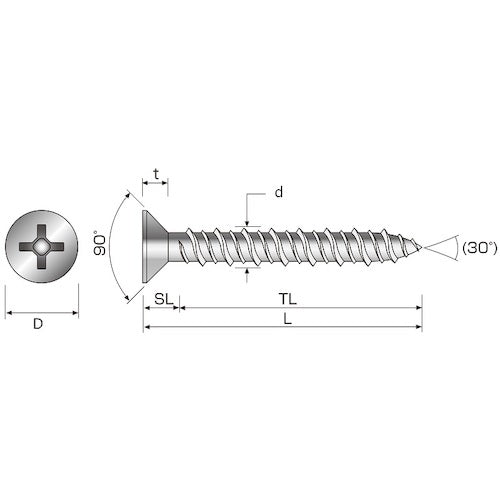 Kokubu Twister Flat Head 6 x 35FC Iron/Ruspart Processing Sharp Point High and Low Threads (50 Pieces) FC-6035P 1 PK