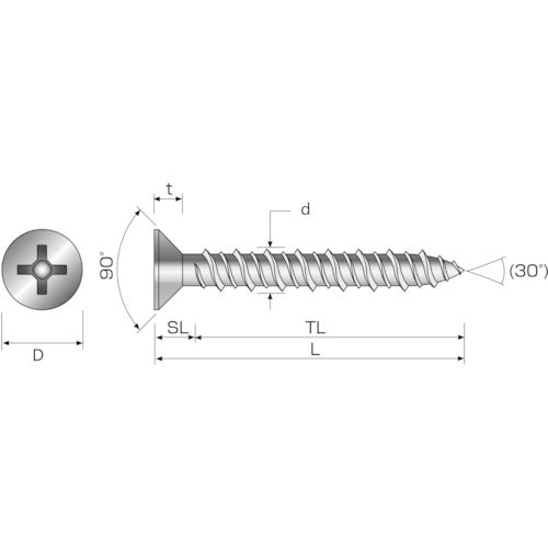 Kokubu Twister Flat Head 4x45 SUS410/Passive Treatment Sharp Point High and Low Threads (100 Pieces) FCS-4045P 1 PK