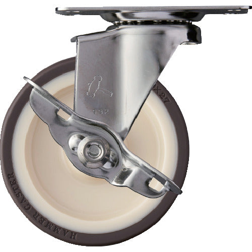 해머 E 시리즈 올 스테인리스 선회식 우레탄 바퀴(롤러 베어링) 100mm 스토퍼 부착 315E-UB100 1개