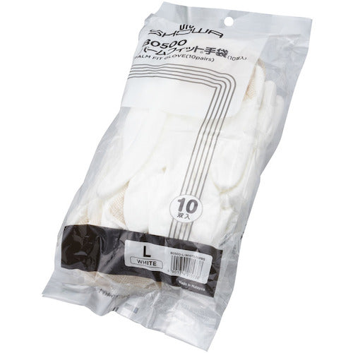 SHOWA Urethane Backless Gloves B0500 Bulk Purchase Simple Packaging Palm Fit Gloves 10 Pairs White L Size B0500EU-L10P 1 Bag