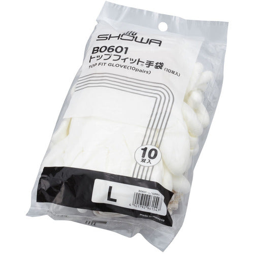 SHOWA bulk purchase simple packaging Top Fit gloves 10 pairs B0601 White L size B0601-L10P 1 bag
