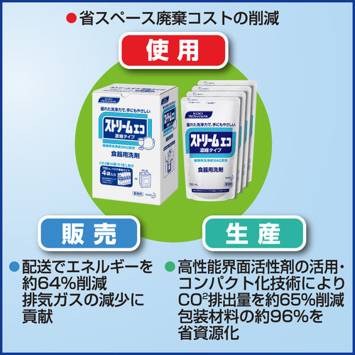 Ｋａｏ　食器洗剤　業務用ストリームエコ　７５０ｍｌ×４袋入り　505798　1 箱