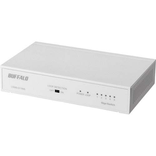BAFFALO Gigabit 5-port switching hub with built-in power supply, metal case, and magnet, white LSW6-GT-5NS/WH, 1 unit