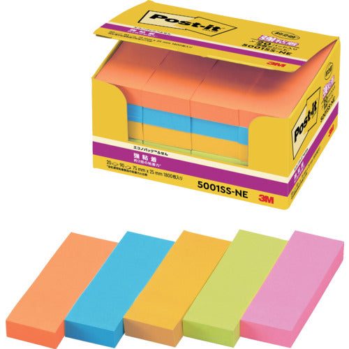 ３Ｍ　ポスト・イット　強粘着　７５Ｘ２５ｍｍ　９０枚Ｘ２０パッド　５色混色　5001SS-NE　1 PK