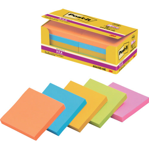 ３Ｍ　ポスト・イット　強粘着　７５Ｘ７５ｍｍ　９０枚Ｘ１０パッド　５色混色　6541SS-NE　1 PK