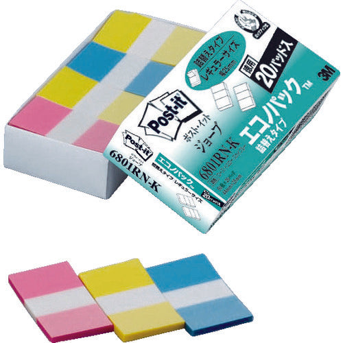 3M 포스트・잇 리필 타입 44X25mm 50장 X20 3색 혼색 이코노팩 6801RN-K 1 상자