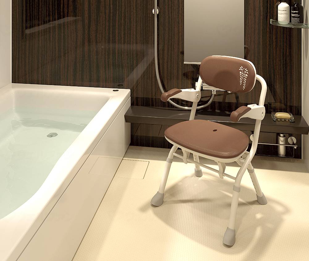 Aronkasei Easy Open/Close Shower Bench S Fit Mochi Puru Brown