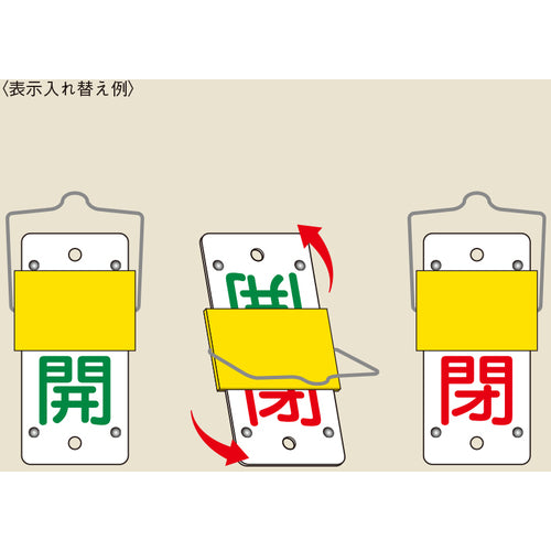 緑十字　スライド式バルブ開閉札　開（緑）⇔閉（赤）　特１５−４４Ａ　１３０×６０ｍｍ　取付金具付　165101　1 個