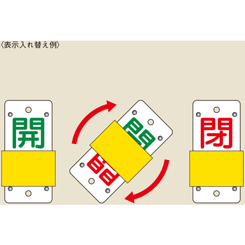 緑十字　スライド式バルブ開閉札　開（緑）⇔閉（赤）　特１５−４４Ｂ　１３０×６０ｍｍ　エンビ　165106　1 個