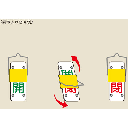 緑十字　スライド式バルブ開閉札　開（緑）⇔閉（赤）　特１５−４３Ａ　９０×３５ｍｍ　取付金具付　165201　1 個