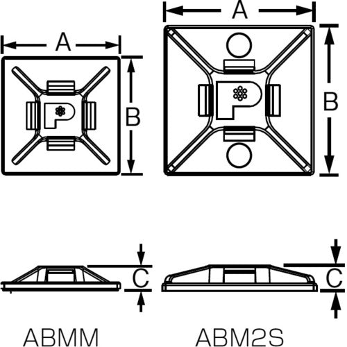 ＰＡＮＤＵＩＴ　マウントベース　アクリル系粘着テープ付き　耐候性黒（１００個入）　ABMM-AT-C0　1 袋
