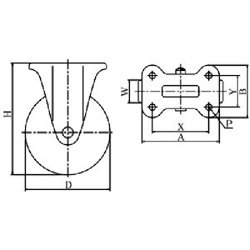YUEI Plate type Fixed caster Urethane Wheel diameter 200mm PM type PMR type Mounting dimensions 112 x 63 PMR-200GUB 1 piece