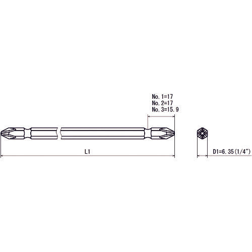 近江　両頭ドライバービット　六角６．３５ｍｍ　溝１３差込　刃先＋２　全長１１０ｍｍ　硬度Ｎ　V21W-2-110　10 本