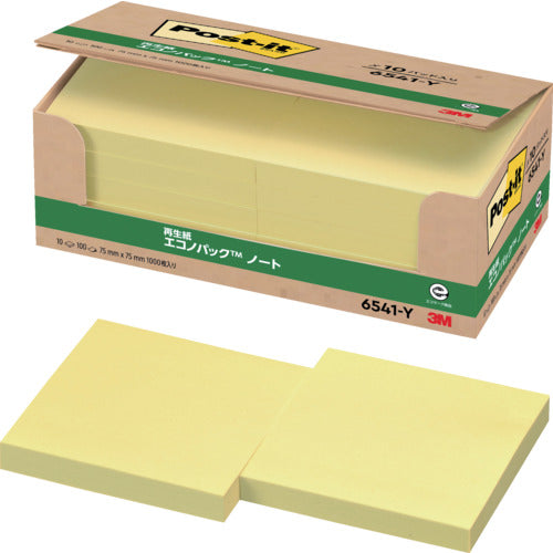 ３Ｍ　ポスト・イット　７５Ｘ７５ｍｍ　１００枚Ｘ１０パッド　イエロー　6541-Y　1 PK