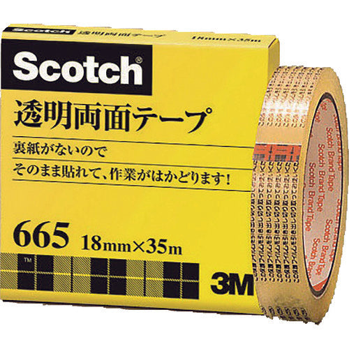 3M 투명 양면 테이프 라이너 없음 18mmX35m 권심 직경 76mm 665-3-18 1권