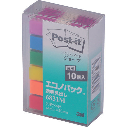 3M 포스트·잇 죠브 투명 표제 이코노팩 44X10mm 120장 X10 패드 6색 혼색 6831M 1 상자